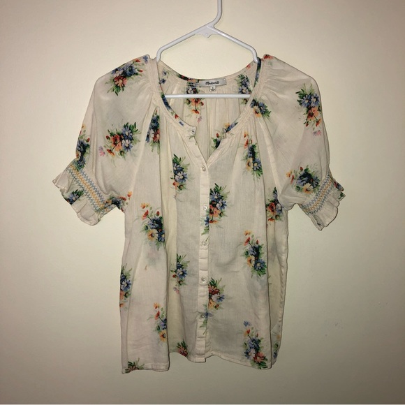 Madewell Smocked Classic Corsage Floral Button Down Top - Picture 2 of 6